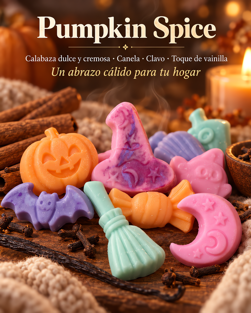 Pack Grimorio del Sapo Mágico | Wax melts Pumpkin Spice y velas de té