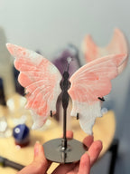 Mariposa de Ópalo Rosa calidad Extra con soporte | Piedra del Corazón