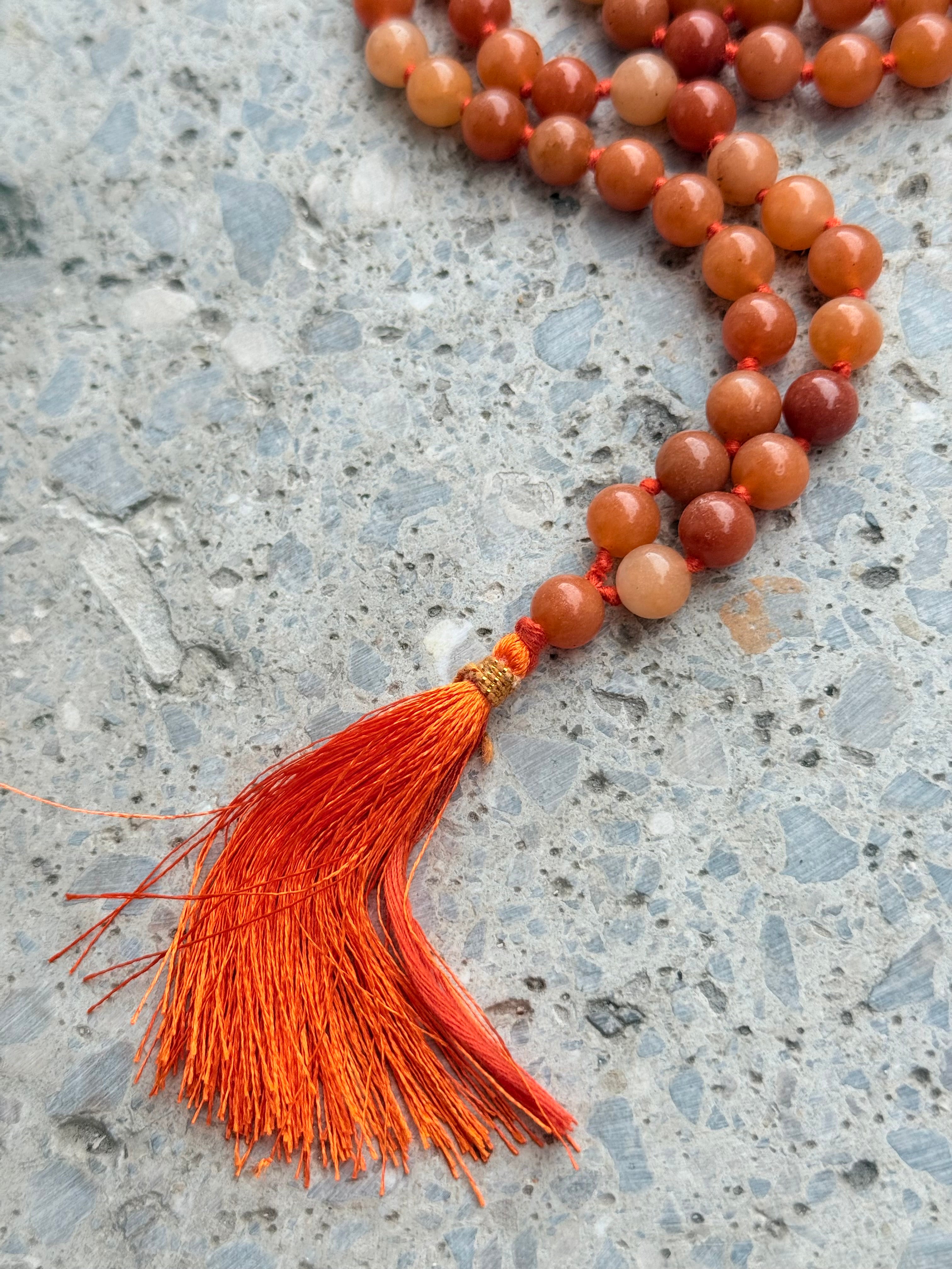 Japa Mala Aventurina Roja 108 cuentas | Meditación, Fuerza de Voluntad y Motivación