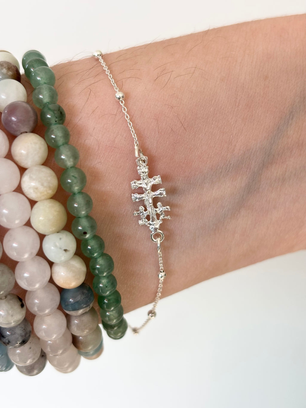 Pulsera Cruz de Caravaca en plata | Protección y Buena Suerte