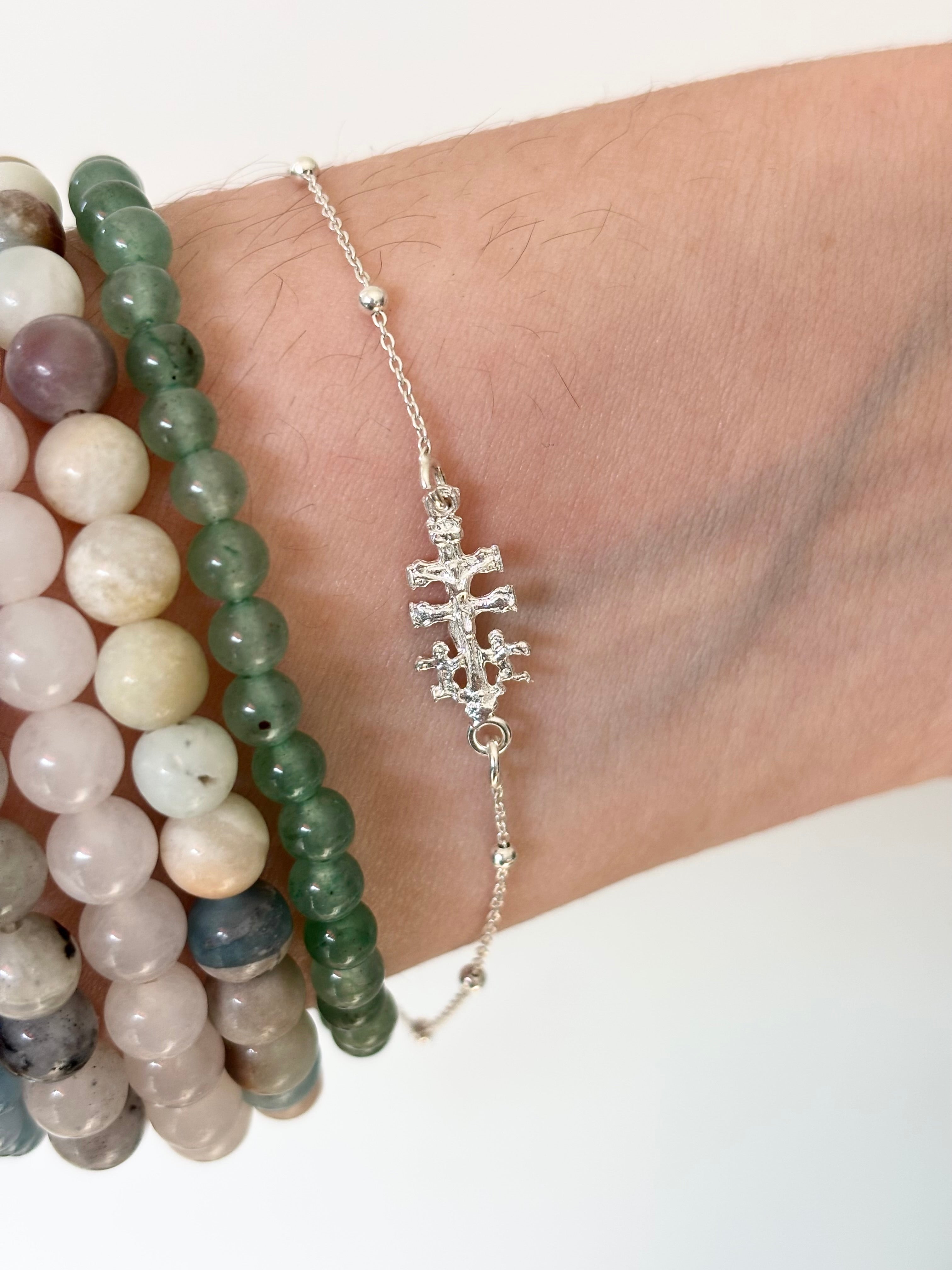 Pulsera Cruz de Caravaca en plata | Protección y Buena Suerte