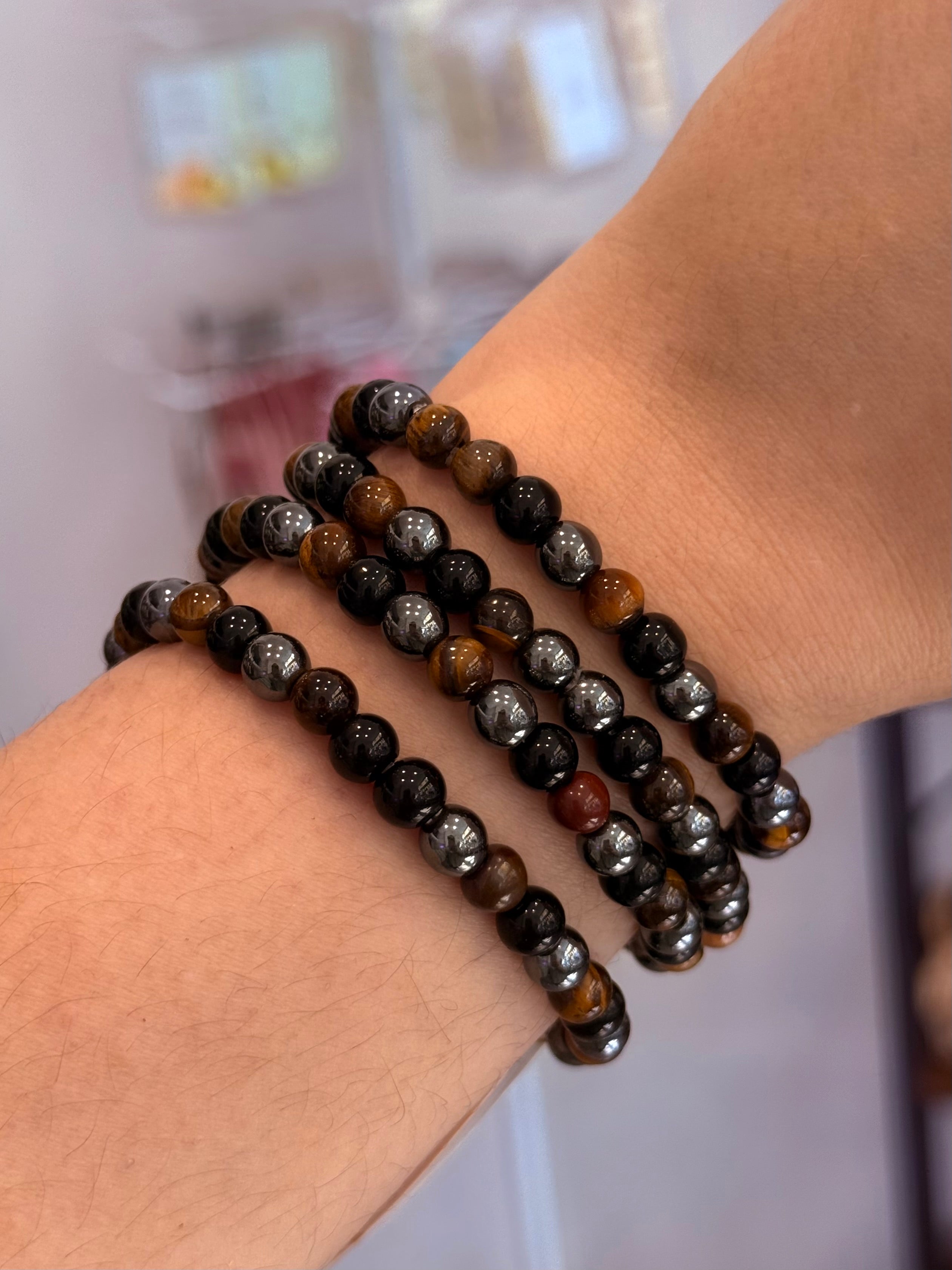 Pulsera Triple Protección | Ojo de Tigre, Obsidiana y Hematite