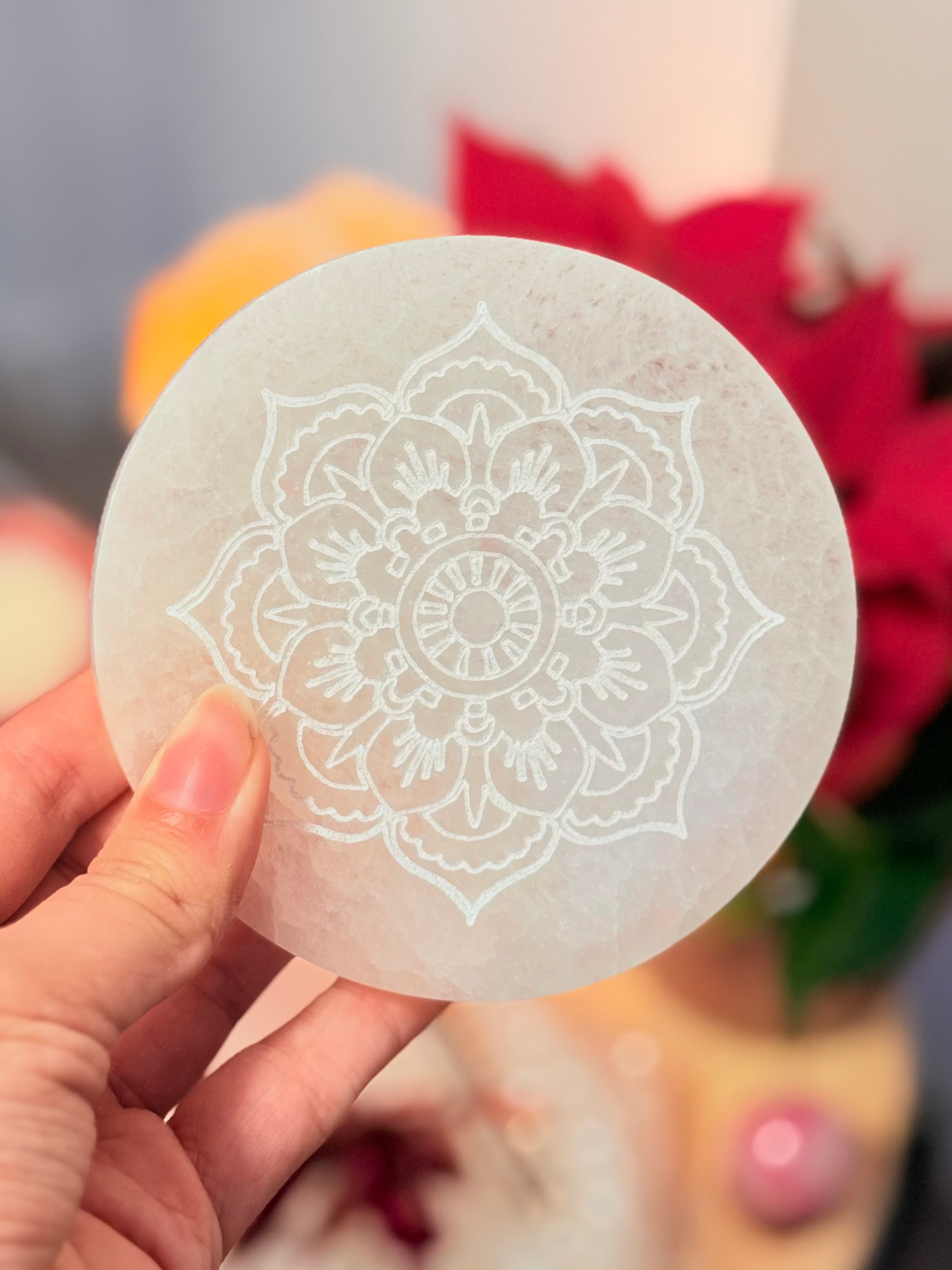 Placa de Selenita Flor de Mandala | Armonía y Calma