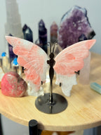 Mariposa de Ópalo Rosa calidad Extra con soporte | Piedra del Corazón