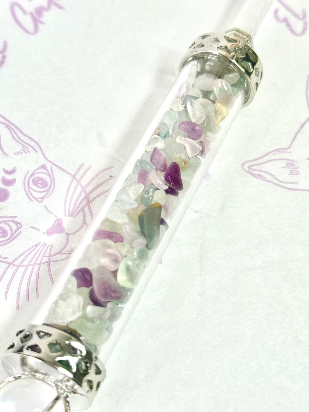 Varita de Poder Fluorita y Cuarzo Cristal