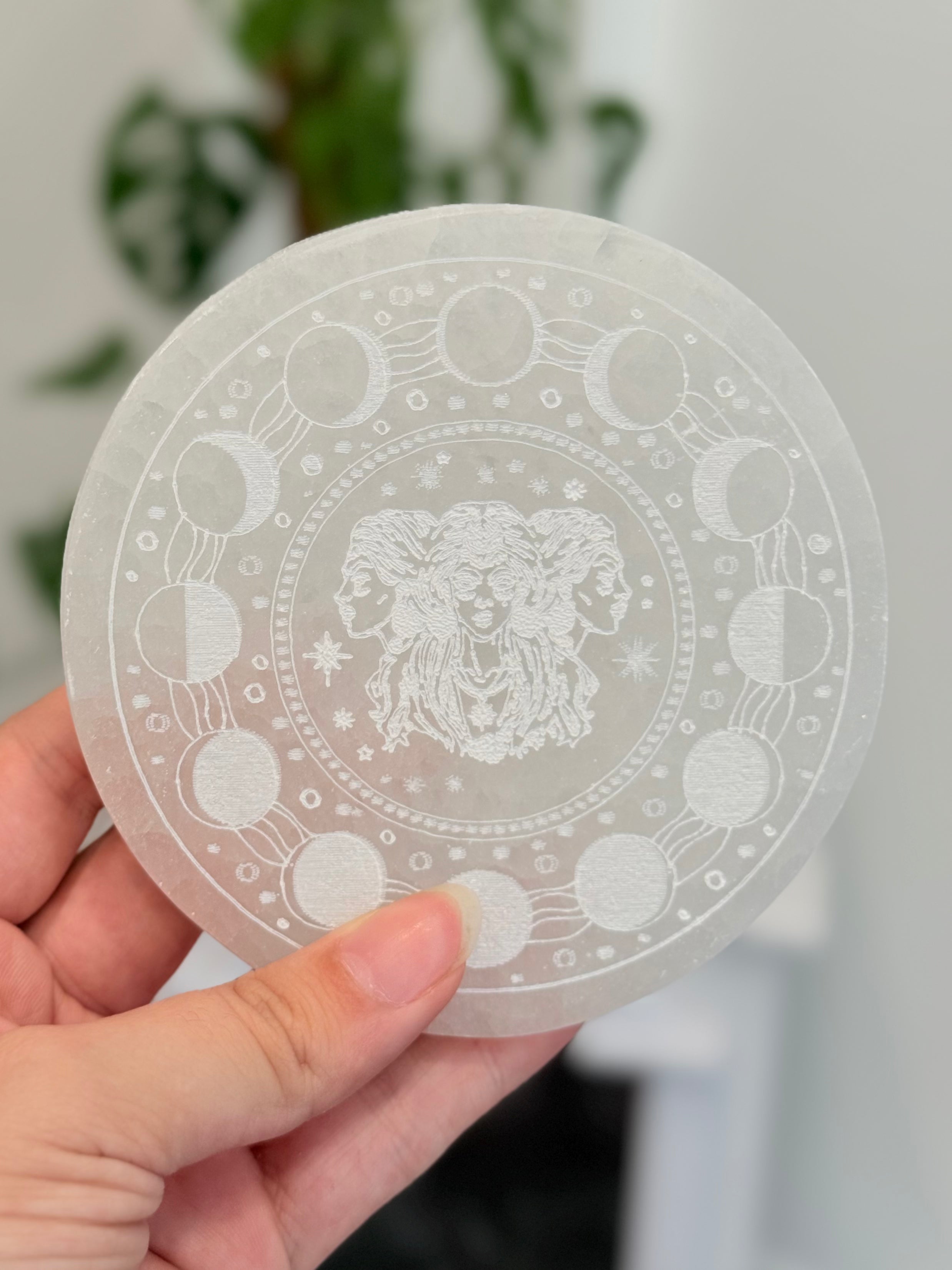 Placa de Selenita Fases Lunares y Triple Diosa | Purificación y Energía Femenina