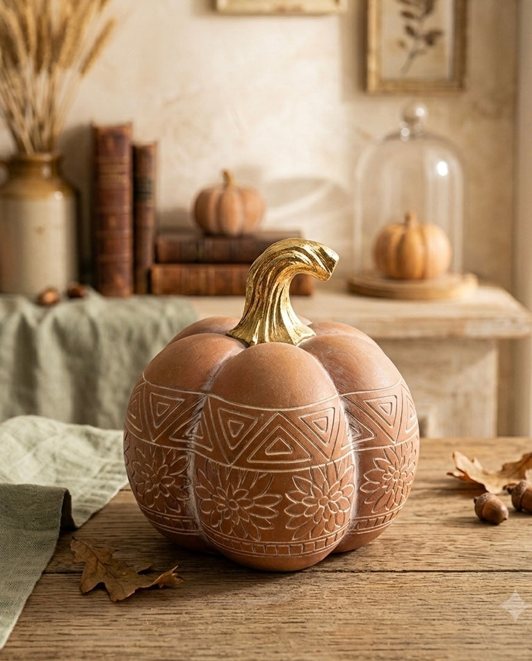 Calabaza decorativa “Aura de Otoño” | Tallado bohemio