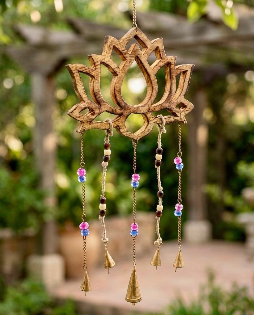 Llamador de Ángeles Flor de Loto Sagrada en madera