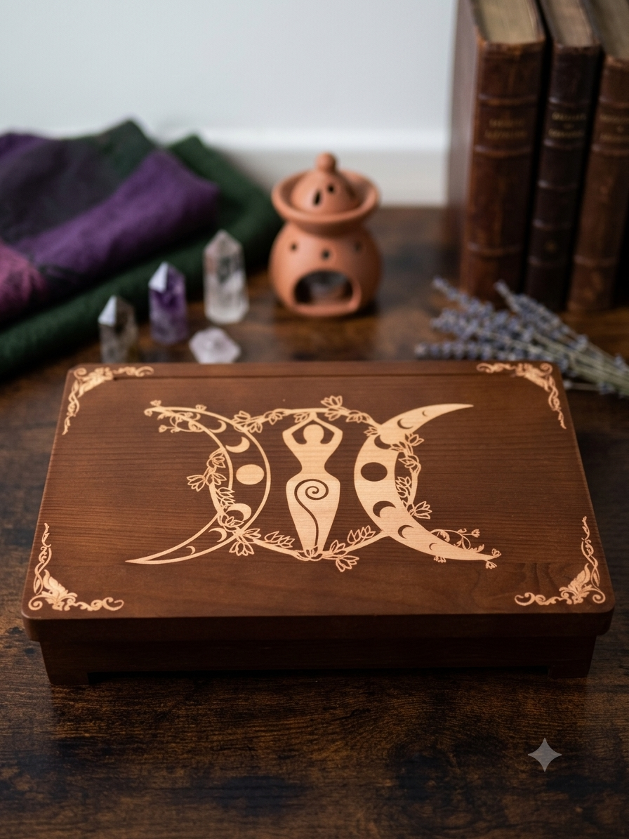 Altar de Madera Triple Diosa y Fases Lunares
