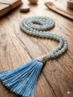 Japa Mala de cuarzo azul natural de 108 cuentas para meditación y equilibrio del chakra garganta